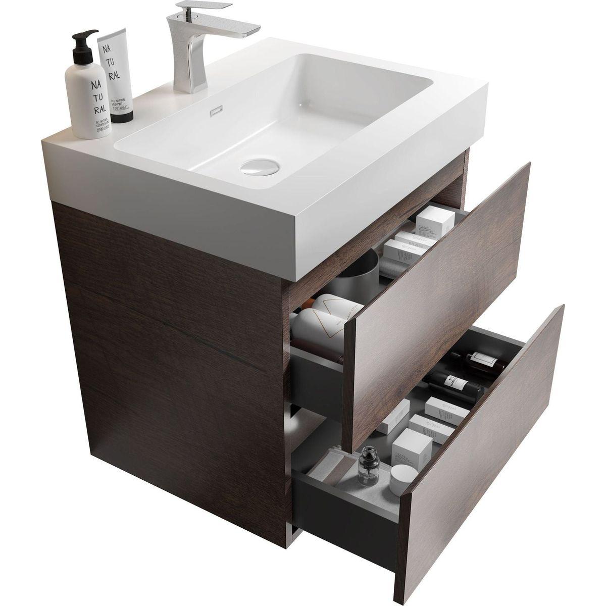 Alice 24" Walnut Bathroom Vanity with Sink, Large Storage Wall Mounted Floating Bathroom Vanity for Modern Bathroom, One-Piece White Sink Basin without Drain and Faucet