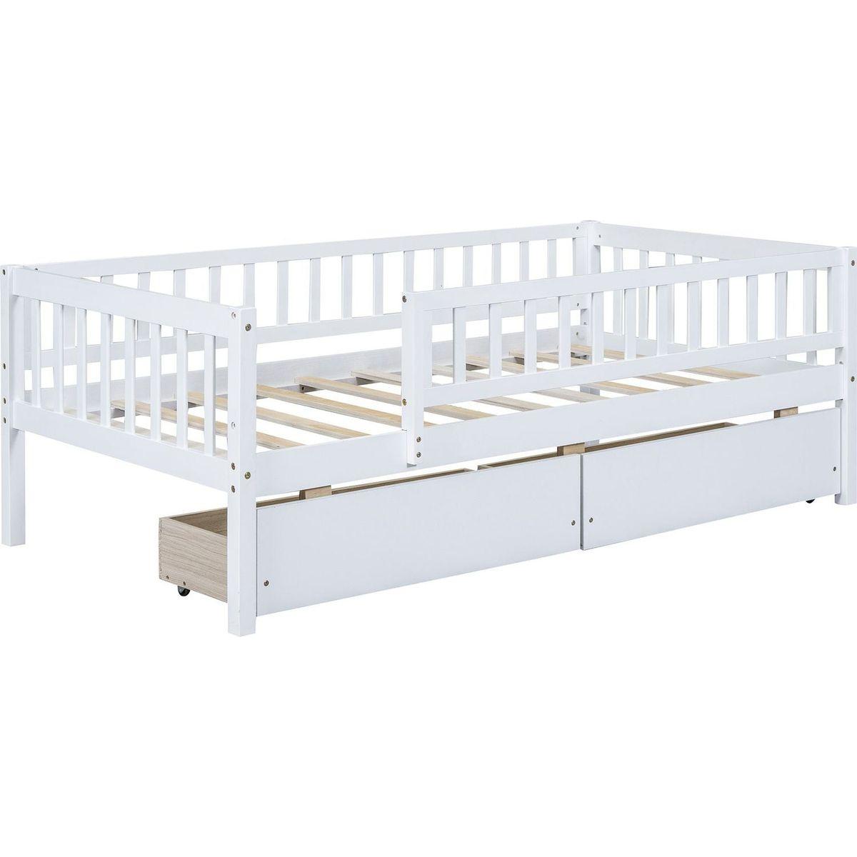 Twin Size Daybed Wood Bed with Two Drawers, White