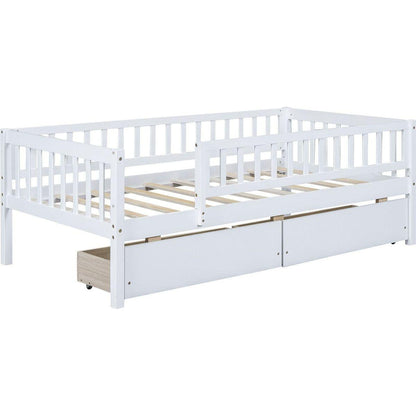 Twin Size Daybed Wood Bed with Two Drawers, White