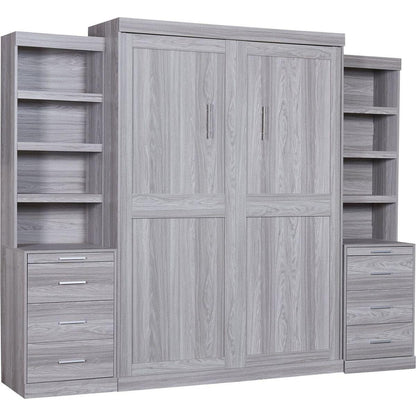 Full Size Murphy Bed with Storage Shelves and Drawers, Gray