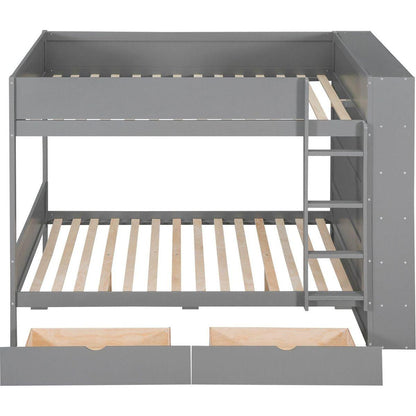 Full over Full Bunk Bed With 2 Drawers and Multi-layer Cabinet, Gray