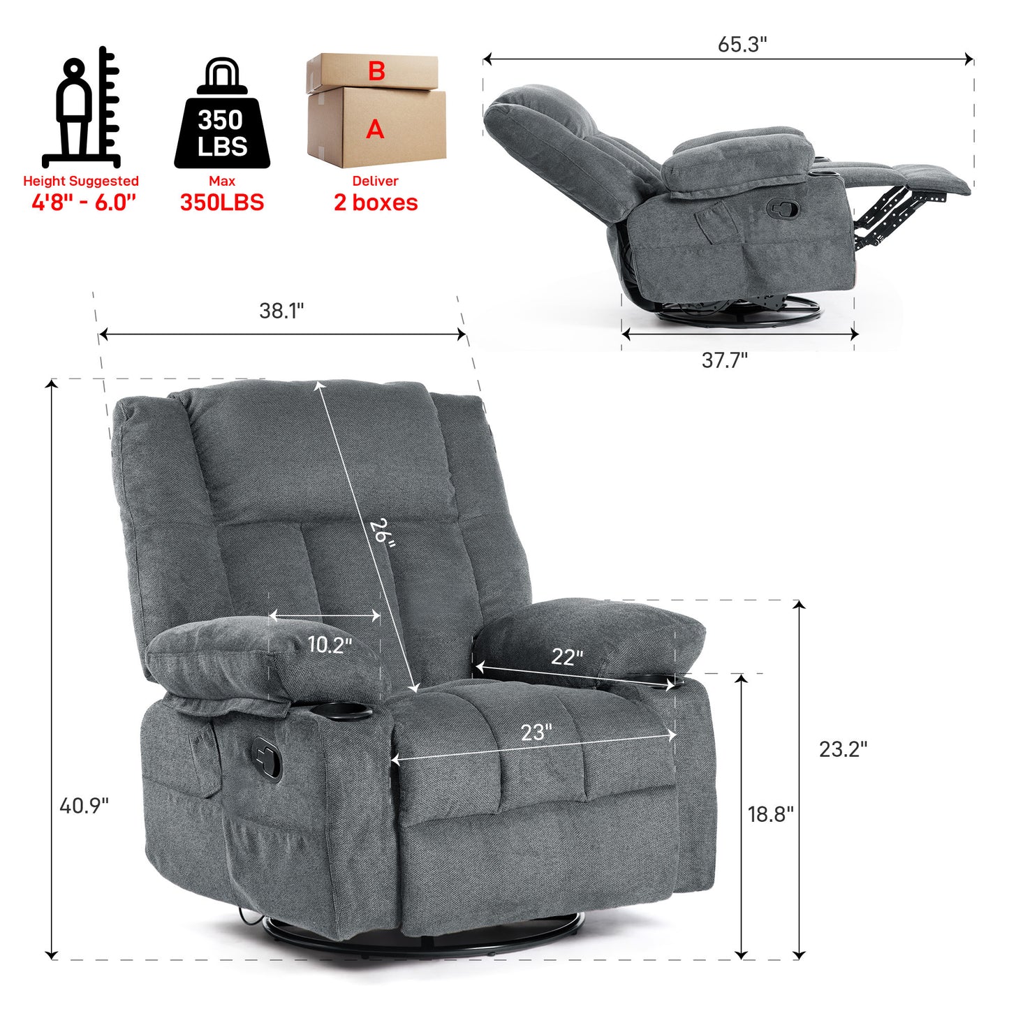 Heat 1and Massage for Elderly Recliner with Cup Holders, Remote Control, Sides Pockets for Living Room,Power Lift Recliner Chair