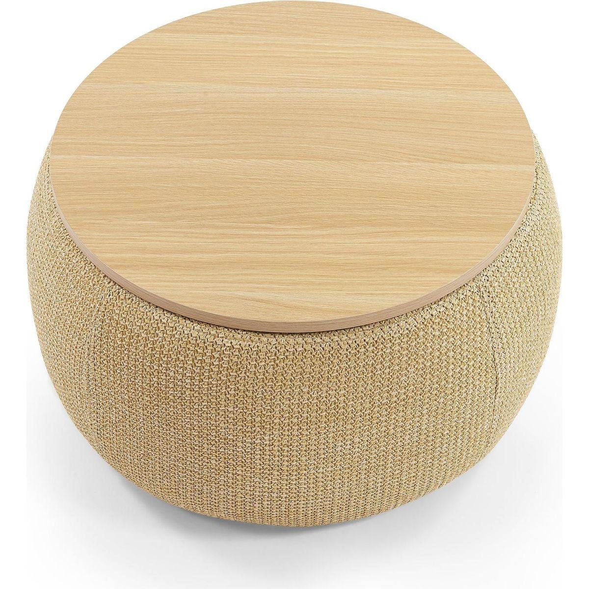 Round Storage Ottoman, 2 in 1 Function, Work as End table and Ottoman, Natural (25.5"x25.5"x14.5")