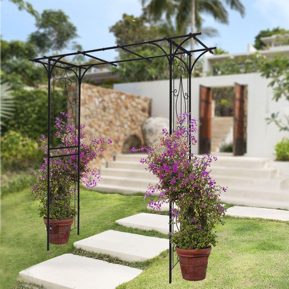 Metal Garden Arch L80.3" x W20.47" x H81.1" Climbing Plants Support Rose Arch Outdoor Black