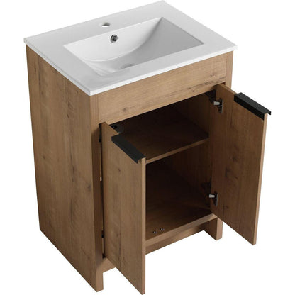 24" Freestanding Bathroom Vanity with White Ceramic Sink & 2 Soft-Close Cabinet Doors ((KD-PACKING),BVB02424IMO-G-