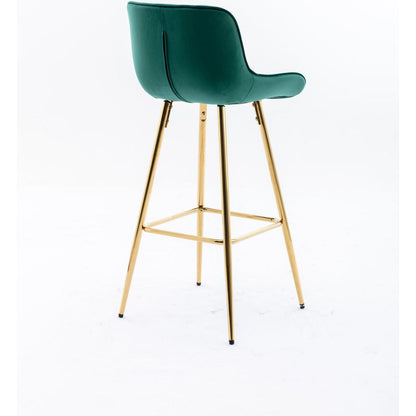 30 inch Set of 2 Bar Stools,with Chrome Footrest Velvet Fabric Counter Stool Golden Leg Simple High Bar Stool,GREEN