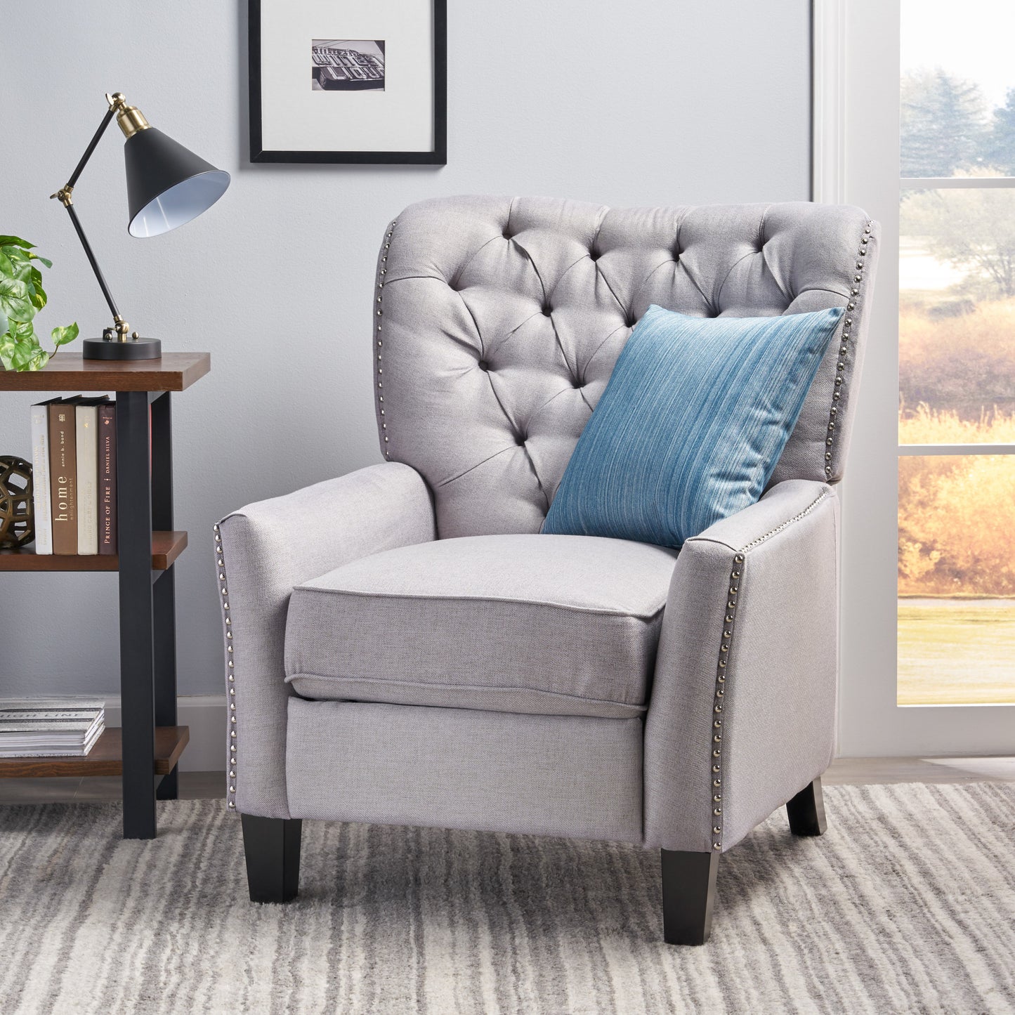 Modern Light Grey Fabric Push Back Recliner