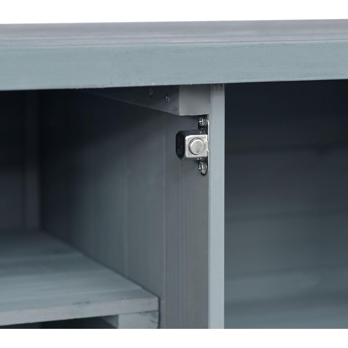 Outdoor Kitchen Island, Rolling Bar Cart & Storage Cabinet, Farmhouse Solid Wood Outdoor Grill Table with Stainless Steel Top, Spice Rack, Towel Rack for Kitchen & BBQ, Grey Blue