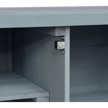 Outdoor Kitchen Island, Rolling Bar Cart & Storage Cabinet, Farmhouse Solid Wood Outdoor Grill Table with Stainless Steel Top, Spice Rack, Towel Rack for Kitchen & BBQ, Grey Blue