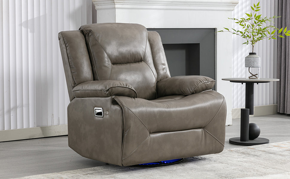 360 Swivel and Rocking Home Theater Recliner Manual Recliner Chair with a LED Light Strip for Living Room,Bedroom, Grey