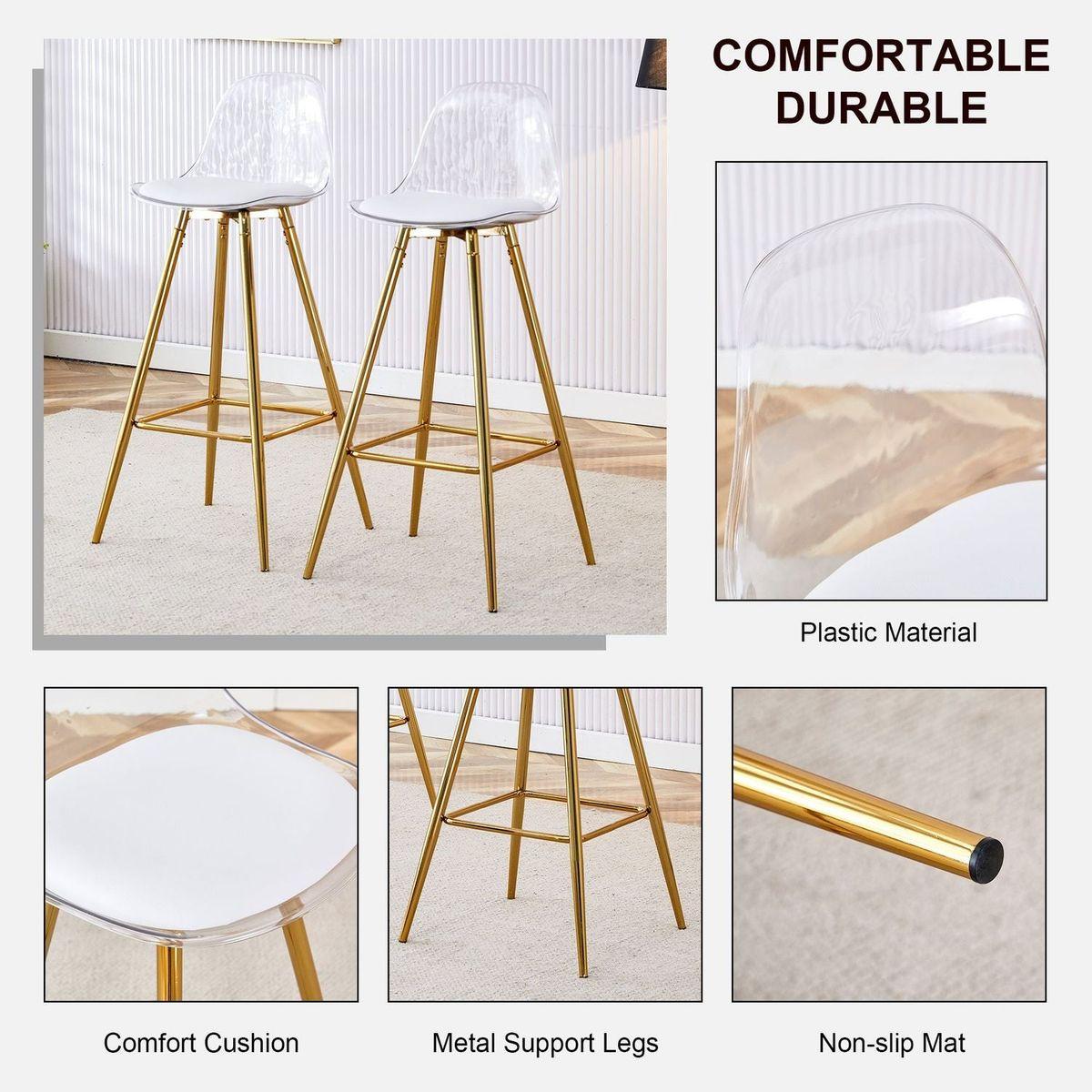 Modern comfortable cushioned bar chair with metal legs, fashionable design suitable for dining, kitchen, terrace, and living room chairs.