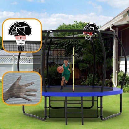 10FT Pumpkin Trampoline, Outdoor Trampoline with Basketball Hoop, Enclosure Net and Ladder