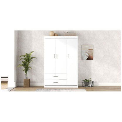 3-Door Wardrobe with 2 Drawers, White