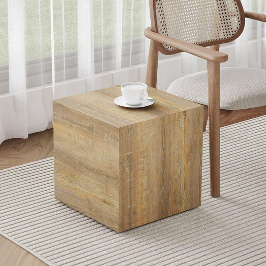 Elevate your living space with this square modern MDF coffee table that showcases smooth, light wood color texture patterns. It is characterized by stylish design.15.7x15.7x15.7