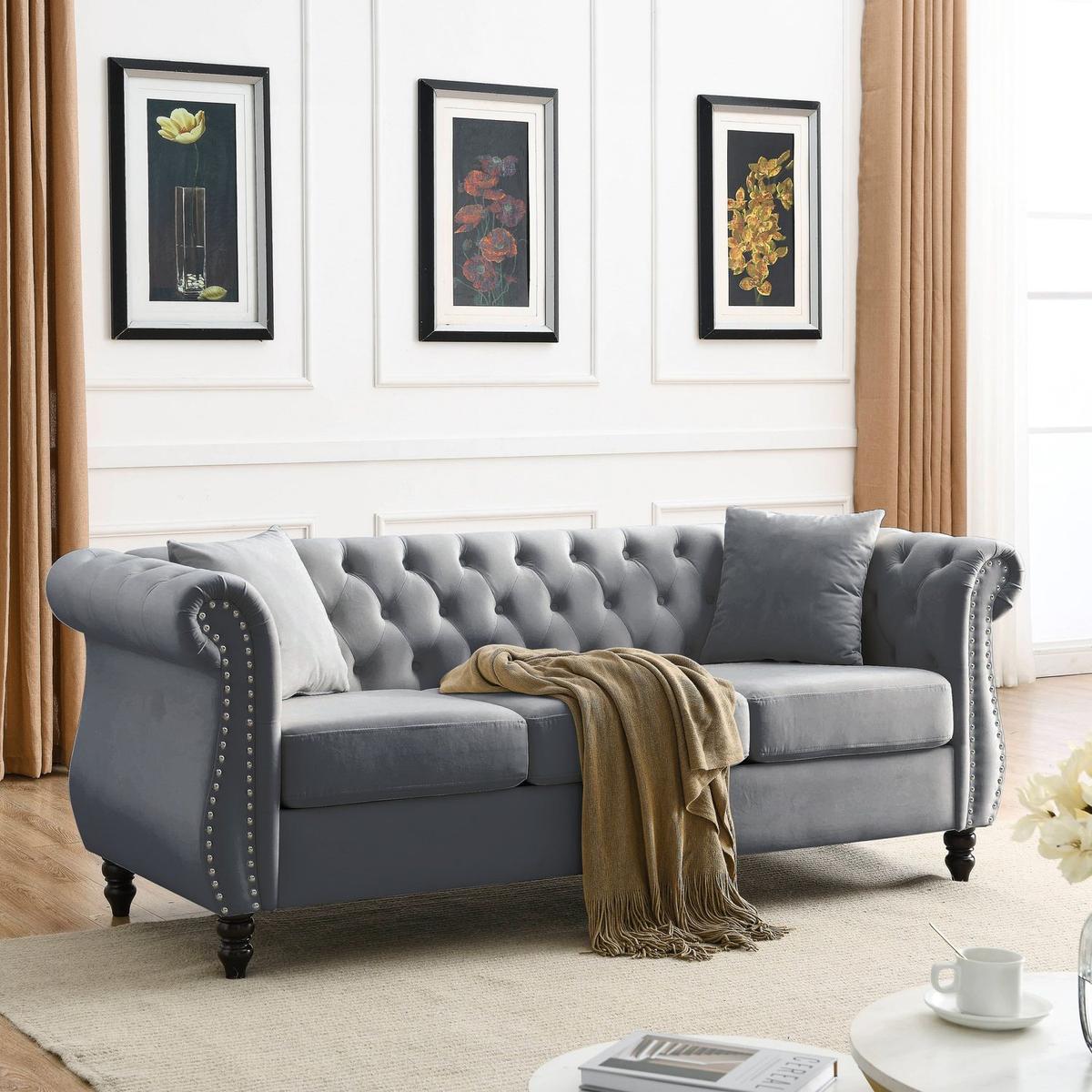 3-seater + 3-seater Combination sofa.Grey Velvet