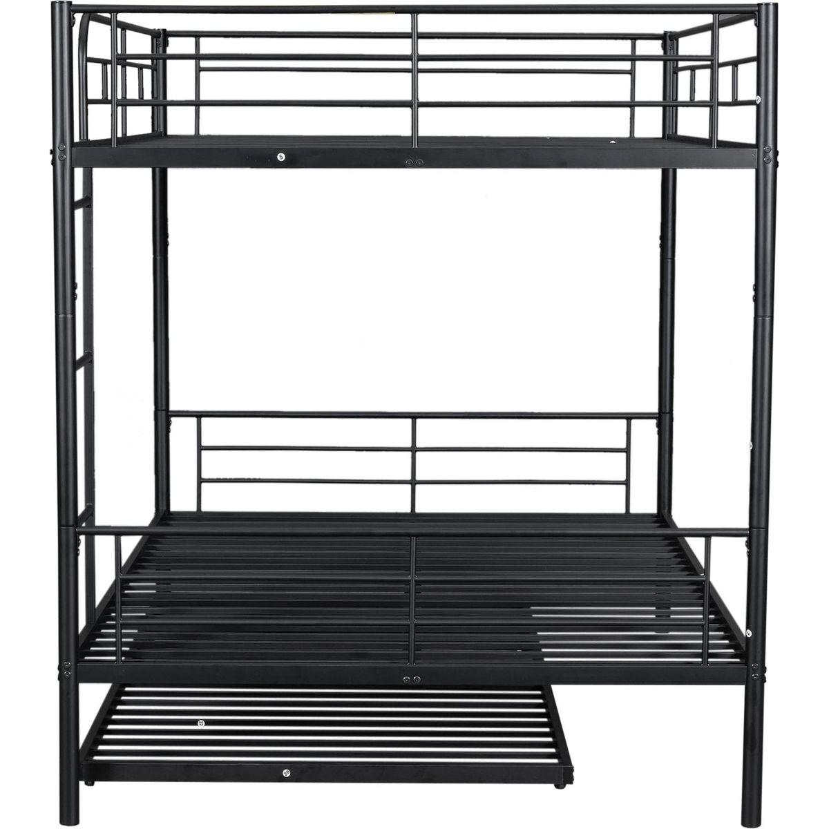 Full Over Full Metal Bunk Bed with Trundle, Black