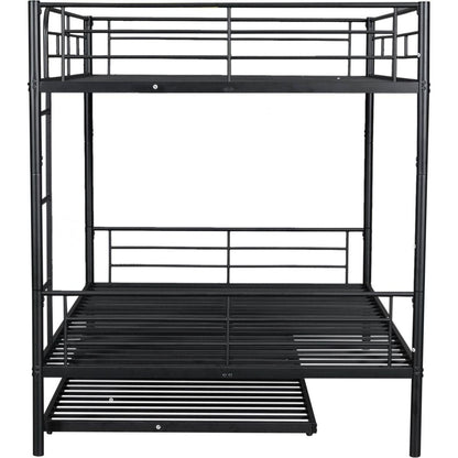 Full Over Full Metal Bunk Bed with Trundle, Black