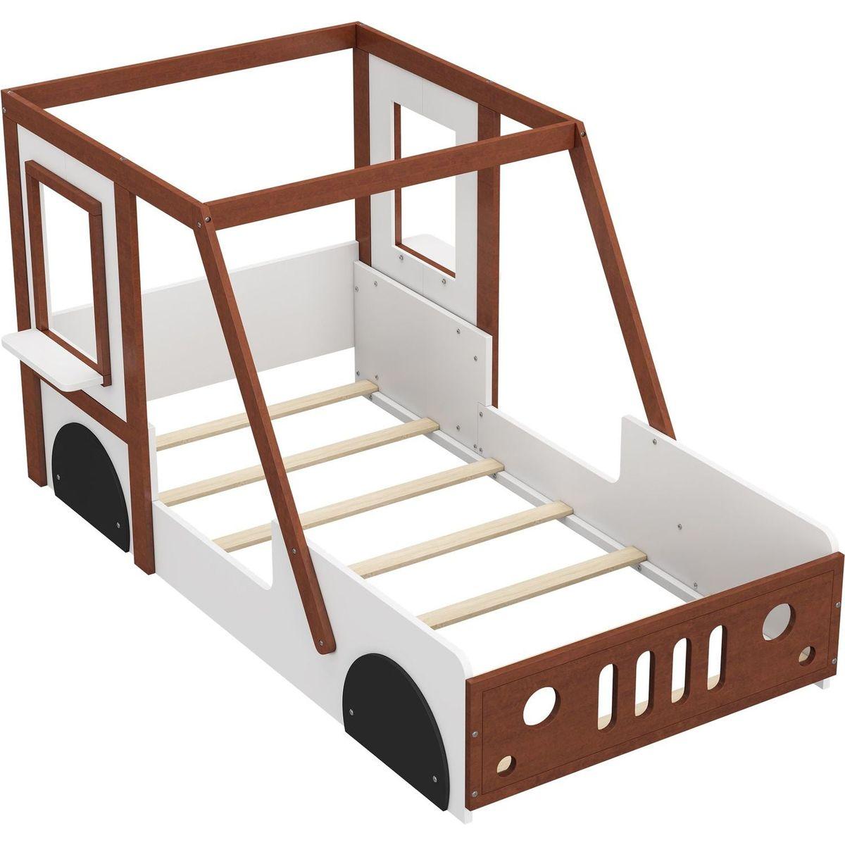 Fun Play Design Twin Size Car Bed, Kids Platform Bed in Car-Shaped for Kids Boys Girls Teens,White+ Orange