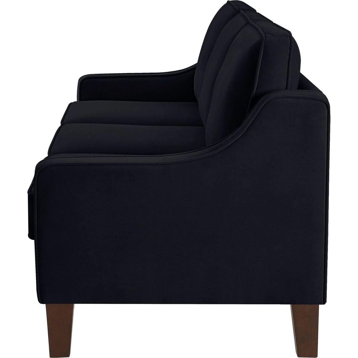 Modern 3 Piece seat Sofa Couch with Scooped Armrest/Wood legs,Upholstered Velvet 3-seat Sofa with Removable Cushions for Livingroom Bedroom,Black