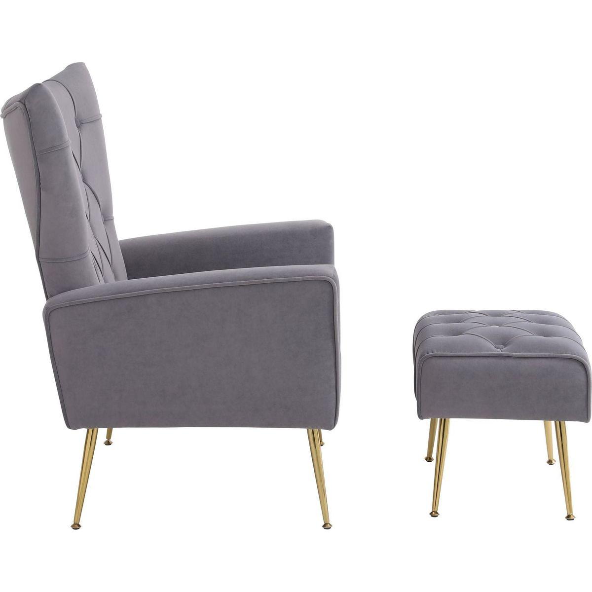 Modern Accent Chair with Ottoman, Comfy Armchair for Living Room, Bedroom, Apartment, Office (Grey)