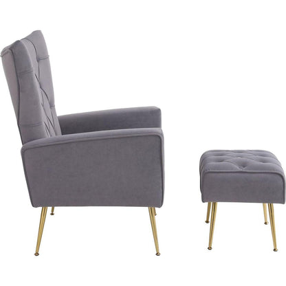 Modern Accent Chair with Ottoman, Comfy Armchair for Living Room, Bedroom, Apartment, Office (Grey)