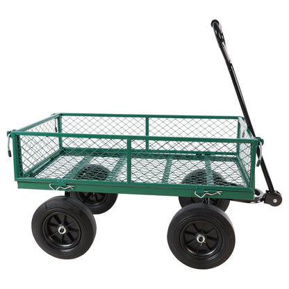 (Green solid wheels wagon cart) Solid wheels Tools cart Wagon Cart Garden cart trucks make it easier to transport firewood