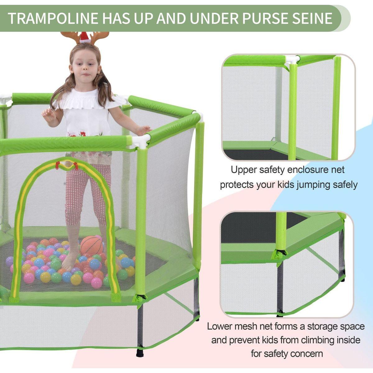 55" Toddlers Trampoline with Safety Enclosure Net and Balls, Indoor Outdoor Mini Trampoline for Kids