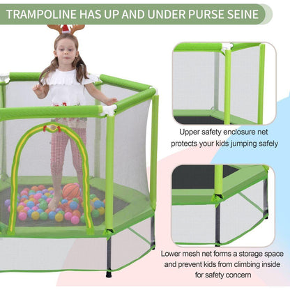 55" Toddlers Trampoline with Safety Enclosure Net and Balls, Indoor Outdoor Mini Trampoline for Kids