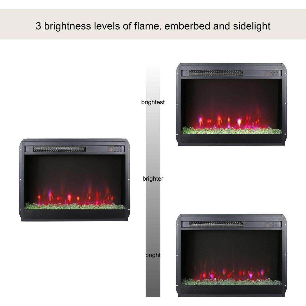 23 inch electric fireplace insert, ultra thin heater with crystal & realistic flame, remote control with timer, overheating protection,with side light