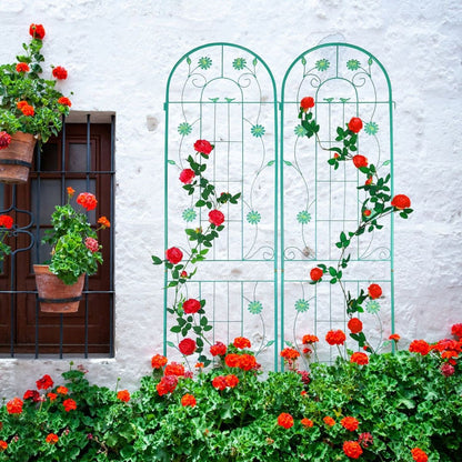 4 Pack Metal Garden Trellis 86.7" x 19.7" Rustproof Trellis for Climbing Plants Outdoor Flower Support Green