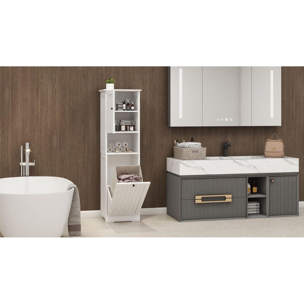 One-Compartment One-Door Tilt-Out Laundry Sorter Cabinet - White