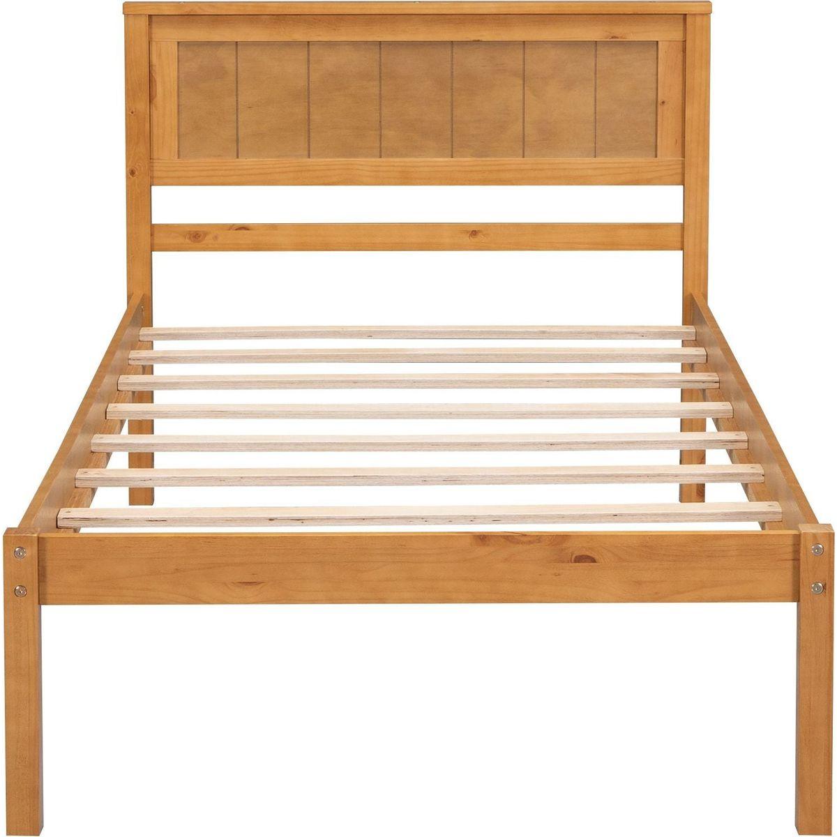 Platform Bed Frame with Headboard, Wood Slat Support, No Box Spring Needed, Twin,Oak