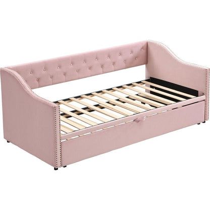 Twin Size Upholstered daybed with Pop Up Trundle, Pink