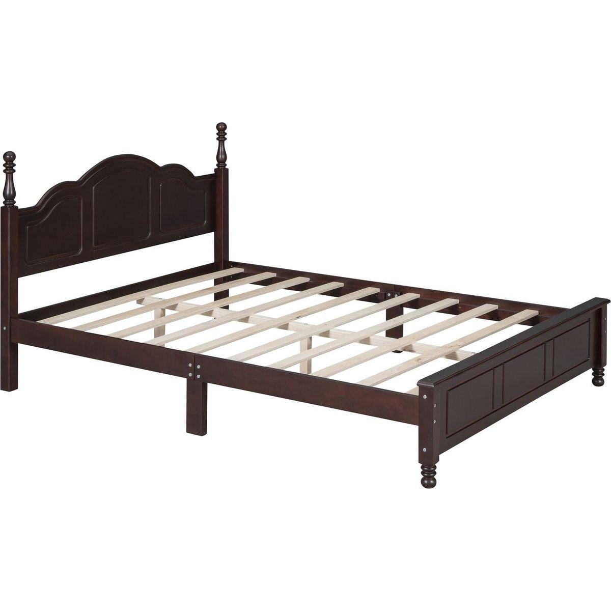 3-Pieces Bedroom Sets,Queen Size Wood Platform Bed and Two Nightstands-Dark Walnut