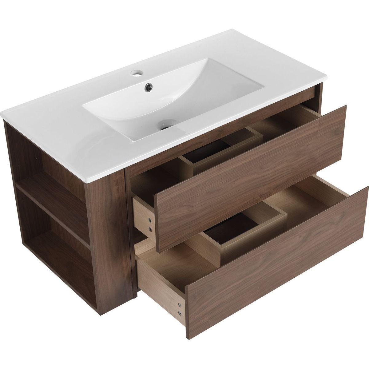 36" Wall Mounting Bathroom Vanity With Ceramic Sink, Soft Close Drawer