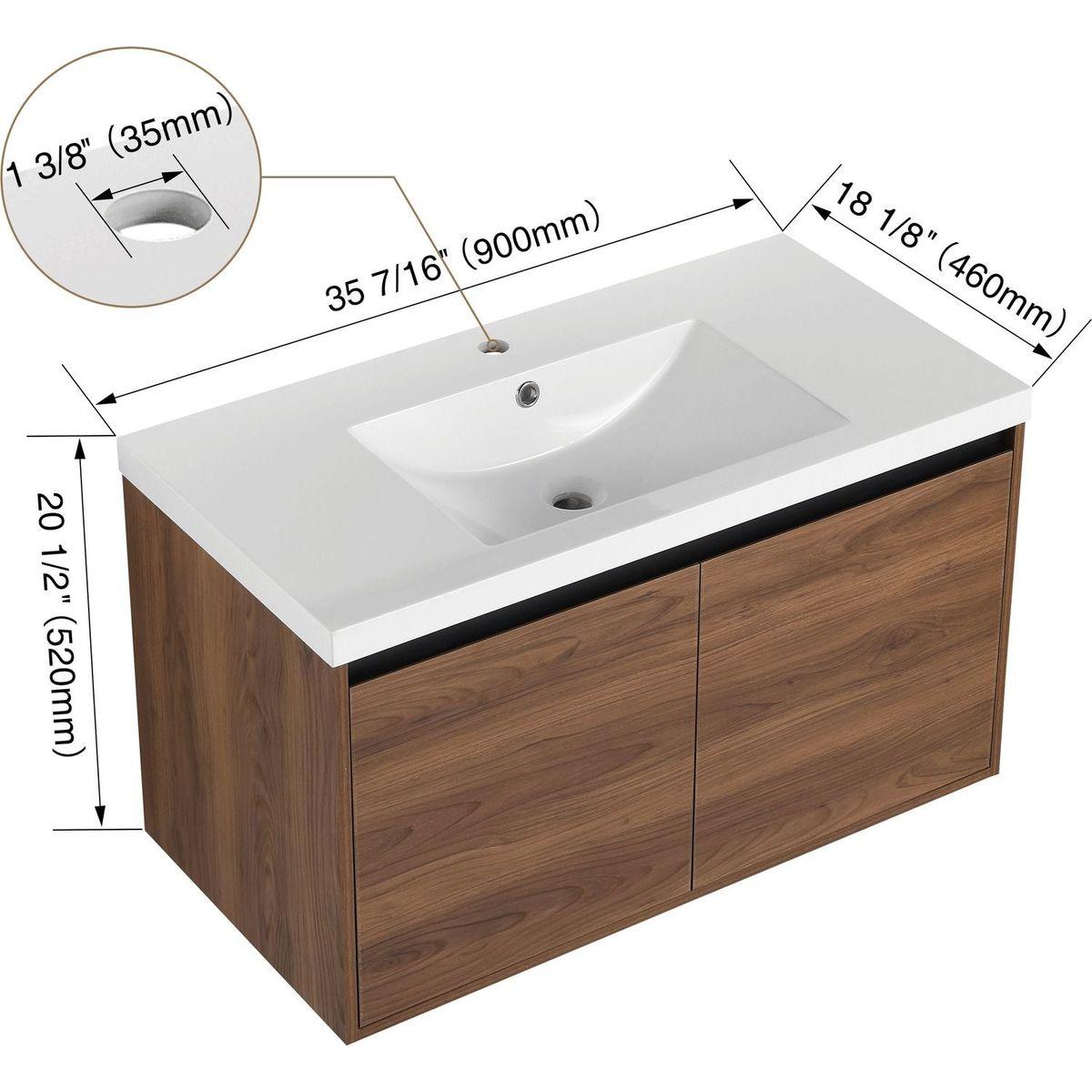 LEVISTAR Brown 36 Inch Bathroom Vanity with resin Countertop Sink, 2 Doors Bathroom Cabinet Set