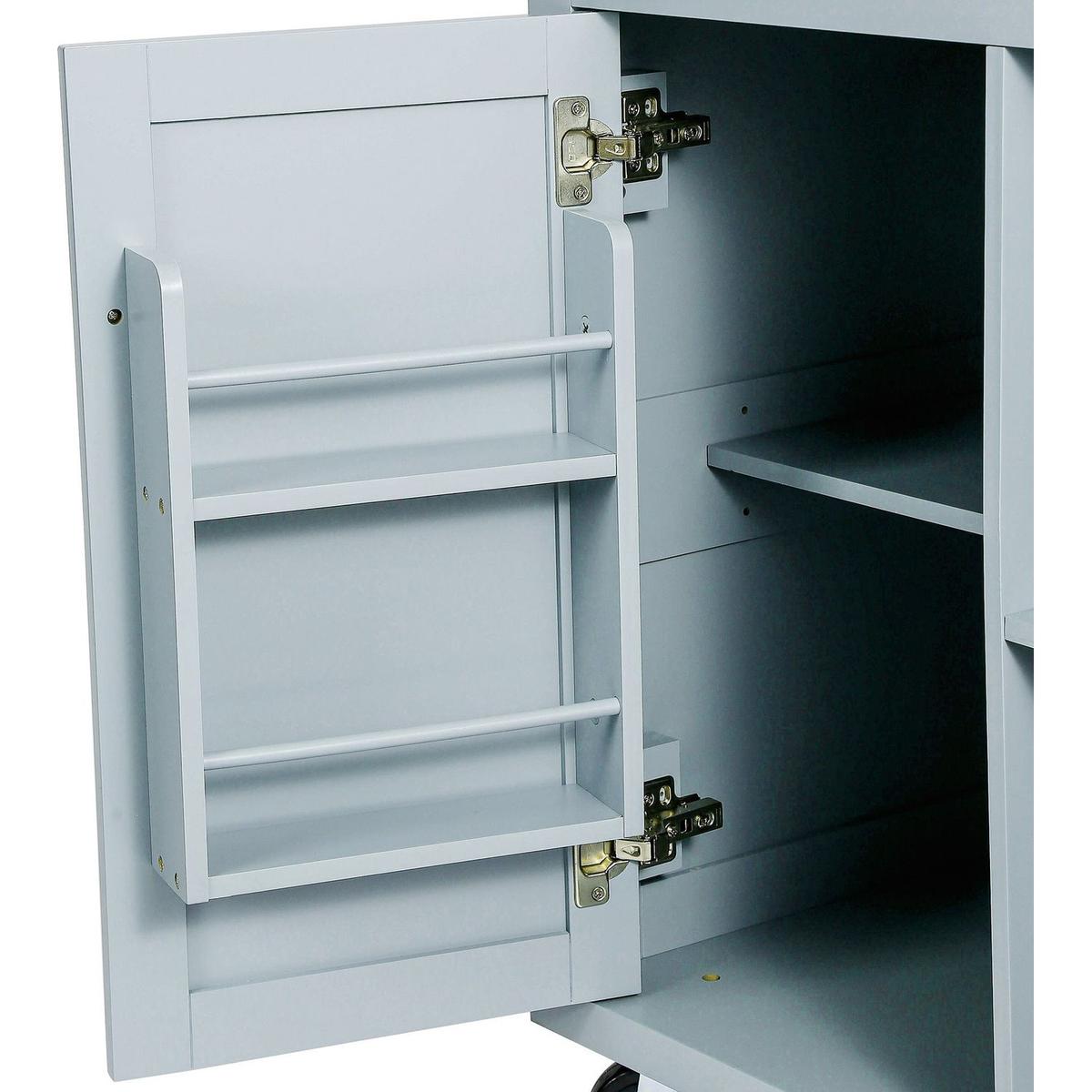 Kitchen Cart with Rubber wood Drop-Leaf Countertop, Cabinet door internal storage racks,Kitchen Island on 5 Wheels with Storage Cabinet and 3 Drawers for Dining Room, Grey Blue