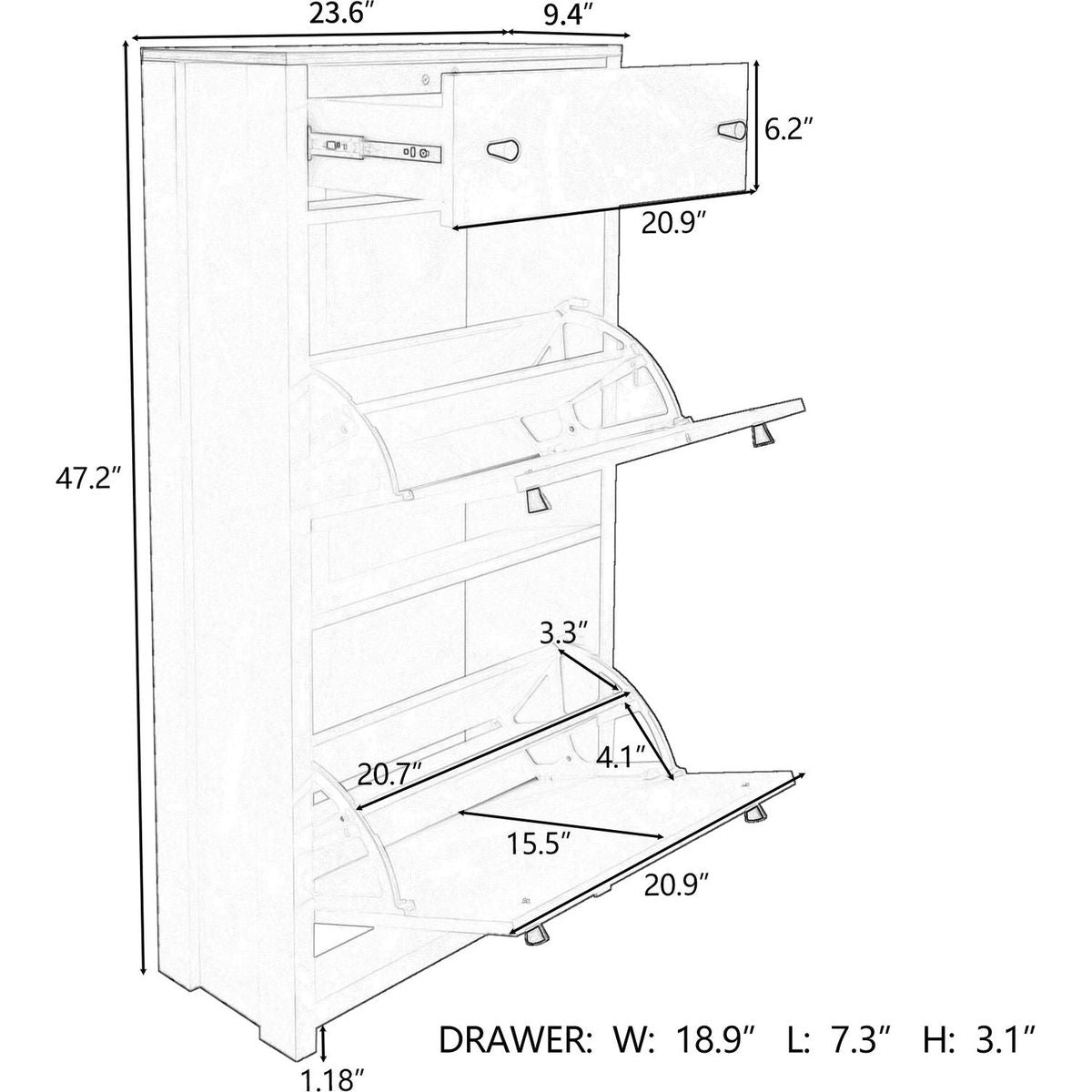 Slim Shoe Cabinet Set with 4 Flip Drawers, Wood Grain Pattern Top Shoe Storage Solution with Adjustable Panel, Modern Style Shoe Rack with Drawers for Hallway, White