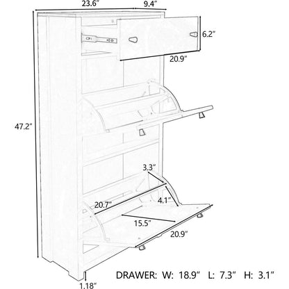 Slim Shoe Cabinet Set with 4 Flip Drawers, Wood Grain Pattern Top Shoe Storage Solution with Adjustable Panel, Modern Style Shoe Rack with Drawers for Hallway, White