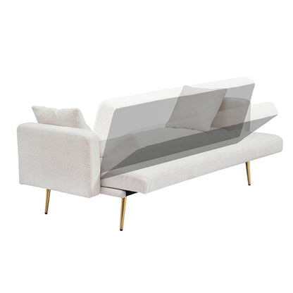 Teddy Fleece Sofa Bed with Luxurious Throw Pillows, Beige Fabric, 71.7-Inch