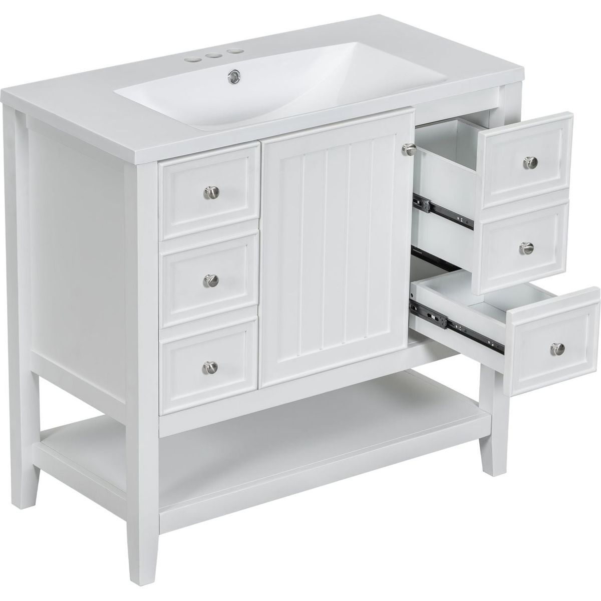 36" Bathroom Vanity with Sink Combo, One Cabinet and Three Drawers, Solid Wood and MDF Board, White