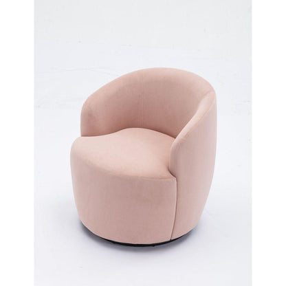 Velvet Fabric Swivel Accent Armchair Barrel Chair With Black Powder Coating Metal Ring,Pink