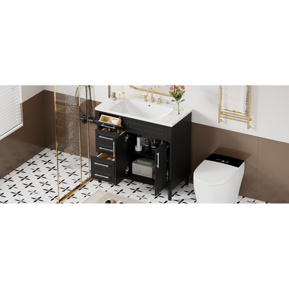 36" Bathroom Vanity with Top Resin Sink, Freestanding Bathroom Storage Cabinet with 2 Drawers and a Tip-out Drawer, Solid Wood Frame Vanity Set, Height Adjustable Shelf