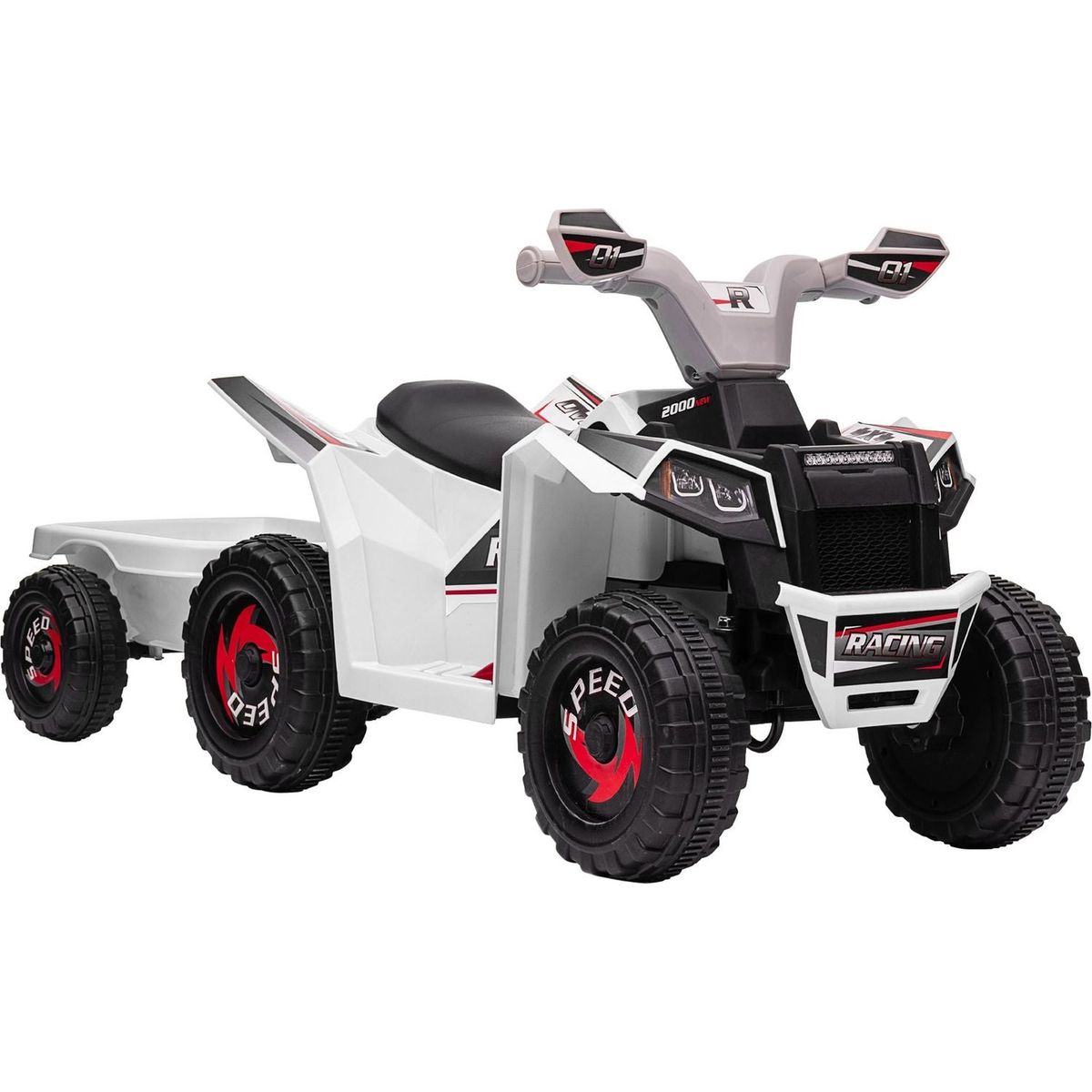 Kids ATV Quad Car with Back Trailer, 6V Electric Ride On Car with Forward Backward Function, Wear-Resistant Wheels for Toddlers Ages 18-36 Months, White - Streamdale Furniture