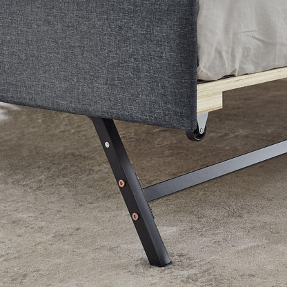 Twin Size Upholstery DayBed with Twin Size Erectable Trundle and USB Charging Design, Linen Dark Gray