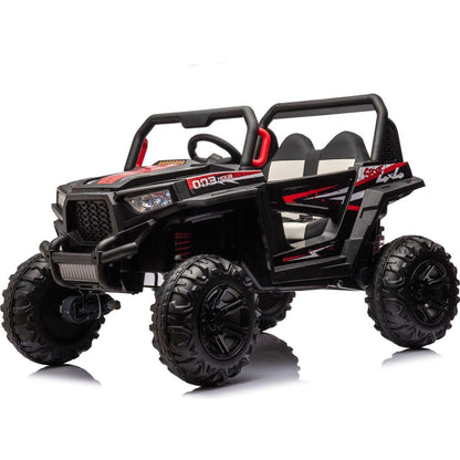 12v7ax2 30wx4 Four-wheel drive leather seat one button start,forward and backward, high and low speed, music, front light, power display, two doors can open, 2.4G R/C, seat belt four wheel absorber
