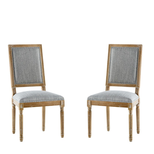 French Country Dining Chairs Set of 2 - Elegant Cane Backrest & Upholstered Seats - Grayish Green Solid Rubberwood Frame