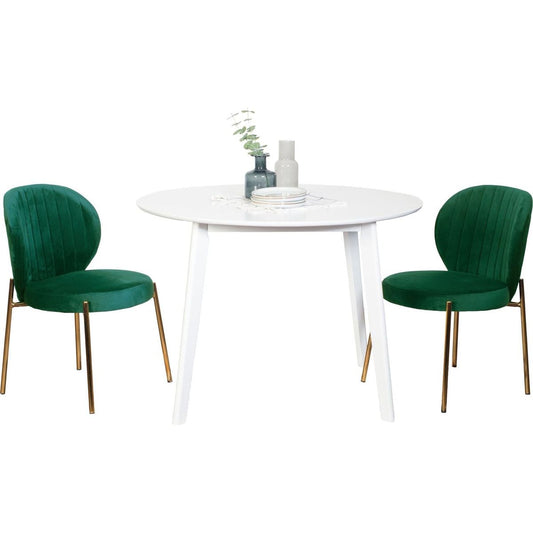 Amoa Contemporary 3-Piece Dining Set, White Round Dining Table with 2 Chairs