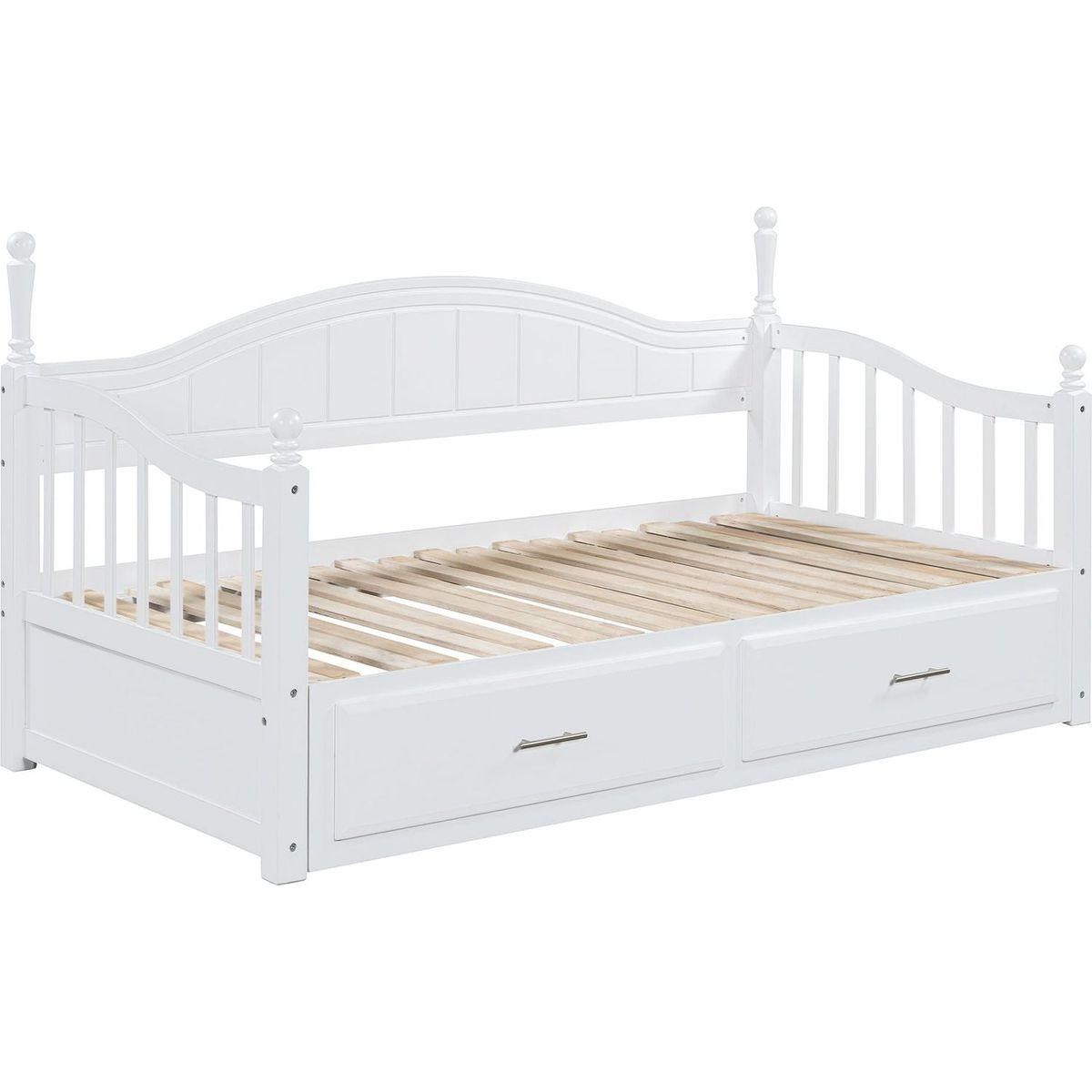 Wooden Twin Size Daybed with Twin Size Trundle, Extendable Daybed with Two Storage Drawers,White