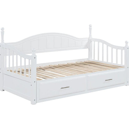 Wooden Twin Size Daybed with Twin Size Trundle, Extendable Daybed with Two Storage Drawers,White